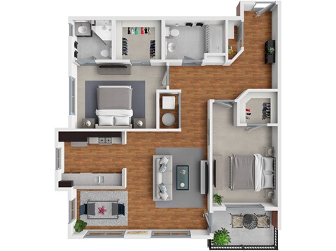 Floor plan for 2 beds, 2 baths, 1135 sqft